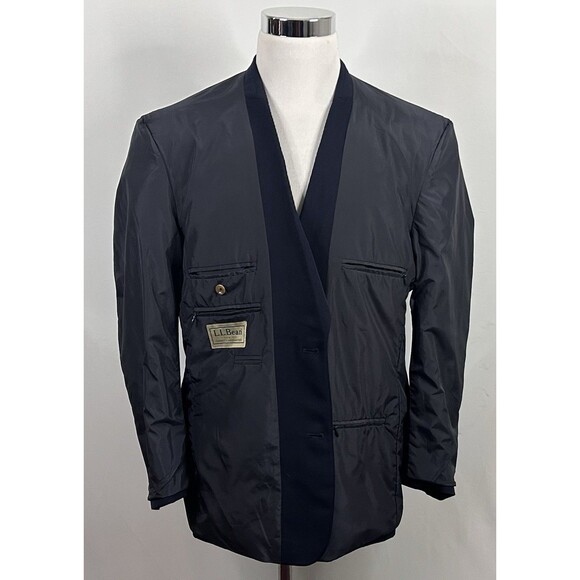 LL Bean 44R Blazer Navy Blue Gold Two Button Lined Vented Micro Polyester - Picture 6 of 7